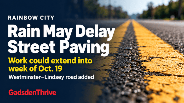 Isaias rain could push Rainbow City paving into the week of Oct. 19, and a new road is on the list